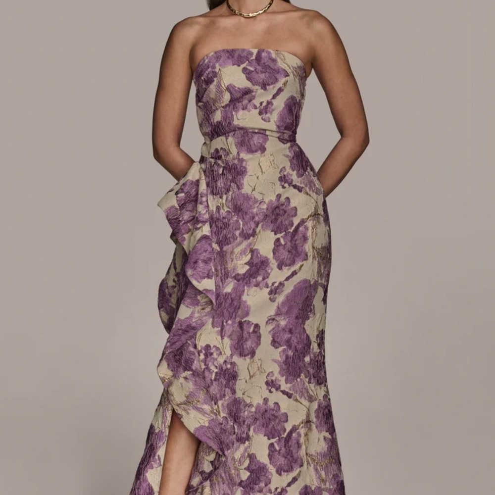 Donna Karan Strapless Dress in Purple and Cream Brand NEW , Size 4-6